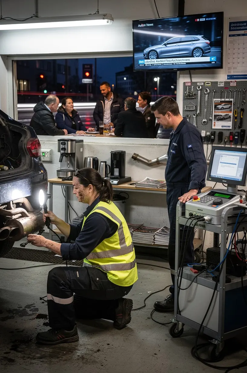 Professionelle Diagnose eines Emissionssystems mit computergestützter Messausrüstung in Deutschland.
